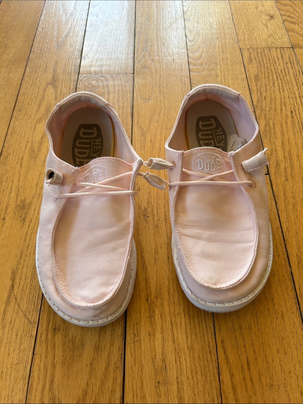 Hey Dude Womens Light Pink Slip-On Sneakers